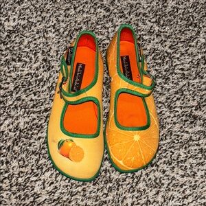 Vibrant Orange and Green Dress Shoes with Mary Jane Style